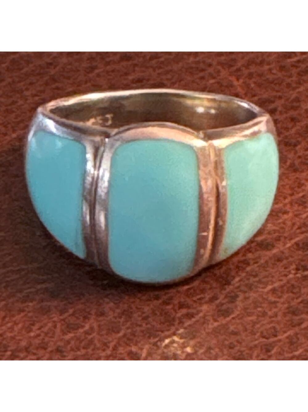 3 Stone Turquoise 925 Sterling Silver Ring 8.75 Marked CFJ